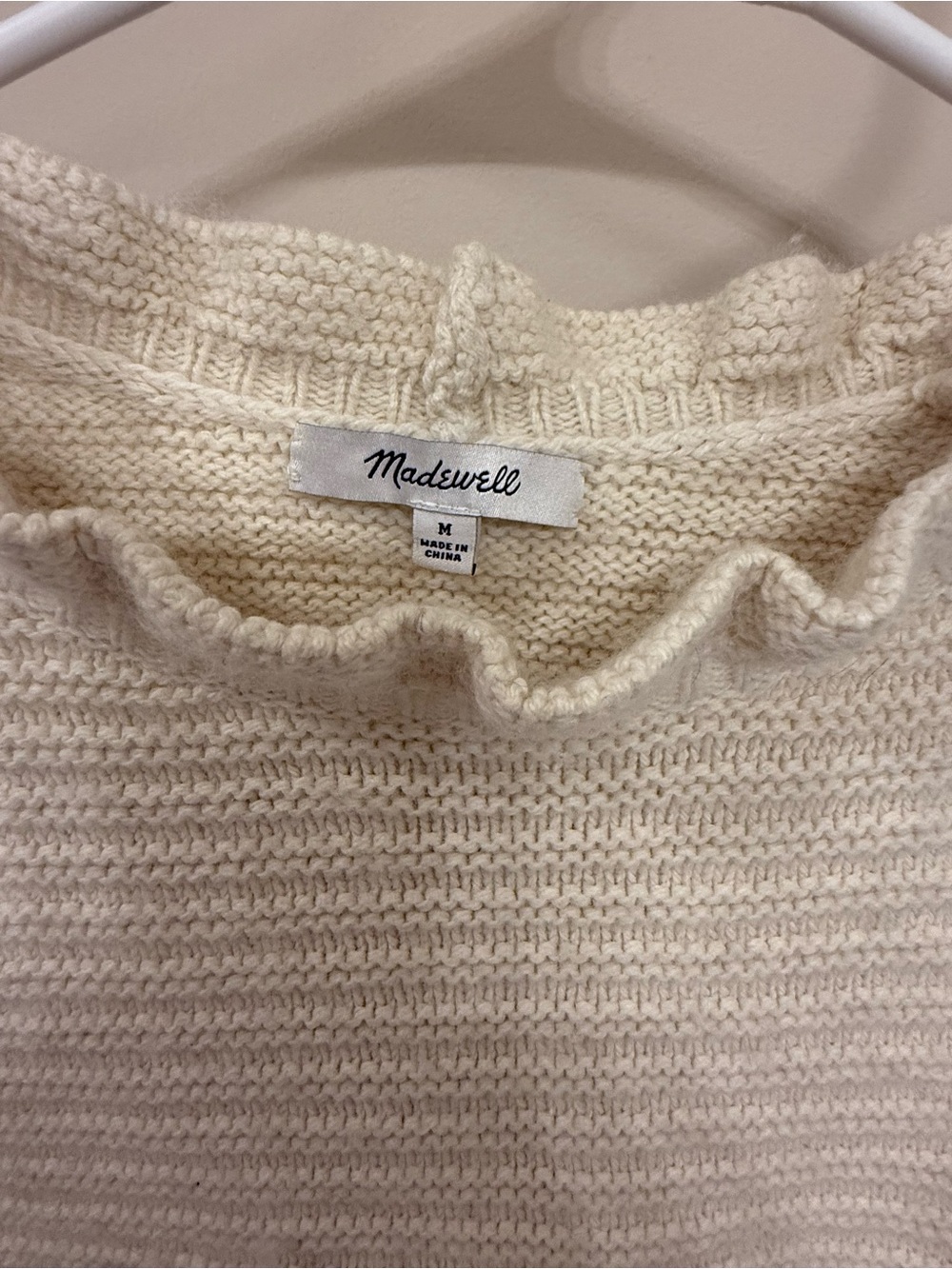 Madewell Cream Ruffle-Neck Ribbed Crew Sweater - Picture 2 of 5